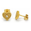 Sterling Silver Stud Earring, Heart Design, with White Cubic Zirconia, Polished, Golden Finish, 02.186.0133
