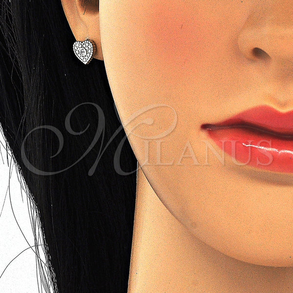 Sterling Silver Ring — Stud Earring Heart Design with White Cubic Zirconia — main product view — SKU 125176 | Plata 925 anillo — Stud Earring corazón diseño with blanco Cubic Zirconia — SKU 125176