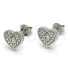 Sterling Silver Stud Earring, Heart Design, with White Cubic Zirconia, Polished, Rhodium Finish, 02.186.0133.1