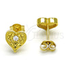 Sterling Silver Stud Earring, Heart Design, with White Cubic Zirconia, Polished, Golden Finish, 02.186.0134