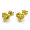 Sterling Silver Stud Earring, Heart Design, with White Cubic Zirconia, Polished, Golden Finish, 02.186.0134