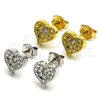 Sterling Silver Stud Earring, Heart Design, with White Cubic Zirconia, Polished, Golden Finish, 02.186.0134