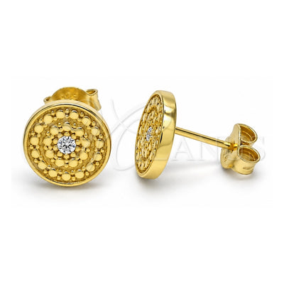 Sterling Silver Stud Earring, with White Cubic Zirconia, Polished, Golden Finish, 02.186.0135