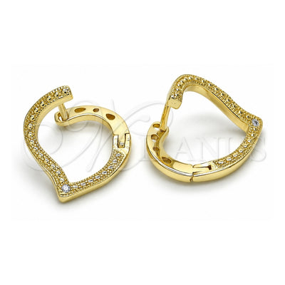 Sterling Silver Huggie Hoop, Heart Design, with White Micro Pave, Polished, Golden Finish, 02.186.0138.15