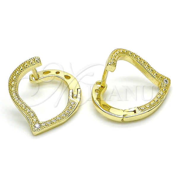 Sterling Silver Hoop Earrings — Huggie Hoop Heart Design with White Micro Pave — main product view — SKU 125185 | Plata 925 aretes de aro — Huggie Hoop corazón diseño with blanco Micro Pave — SKU 125185