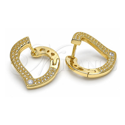 Sterling Silver Huggie Hoop, Heart Design, with White Cubic Zirconia, Polished, Golden Finish, 02.186.0139.15
