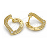 Sterling Silver Huggie Hoop, Heart Design, with White Cubic Zirconia, Polished, Golden Finish, 02.186.0139.15