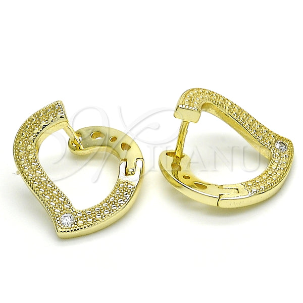 Sterling Silver Hoop Earrings — Huggie Hoop Heart Design with White Cubic Zirconia — main product view — SKU 125187 | Plata 925 aretes de aro — Huggie Hoop corazón diseño with blanco Cubic Zirconia — SKU 125187