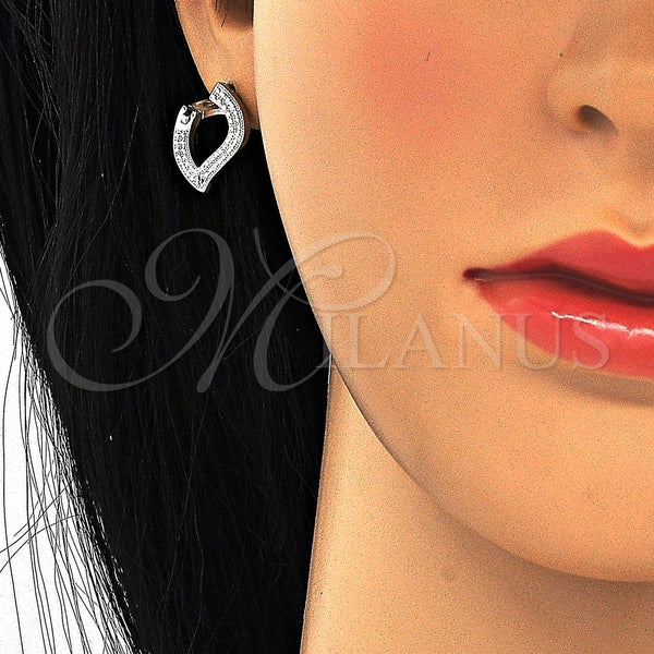 Sterling Silver Hoop Earrings — Huggie Hoop Heart Design with White Cubic Zirconia — alternate product view — SKU 125188 | Plata 925 aretes de aro — Huggie Hoop corazón diseño with blanco Cubic Zirconia — SKU 125188