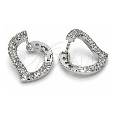 Sterling Silver Huggie Hoop, Heart Design, with White Cubic Zirconia, Polished, Rhodium Finish, 02.186.0139.1.15