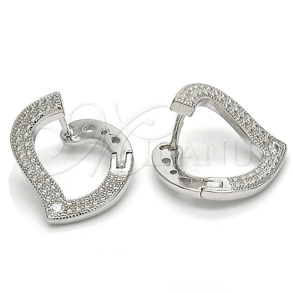 Sterling Silver Hoop Earrings — Huggie Hoop Heart Design with White Cubic Zirconia — main product view — SKU 125188 | Plata 925 aretes de aro — Huggie Hoop corazón diseño with blanco Cubic Zirconia — SKU 125188