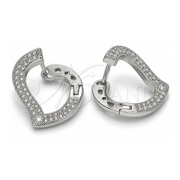 Sterling Silver Huggie Hoop, Heart Design, with White Cubic Zirconia, Polished, Rhodium Finish, 02.186.0139.1.15
