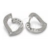 Sterling Silver Huggie Hoop, Heart Design, with White Cubic Zirconia, Polished, Rhodium Finish, 02.186.0139.1.15