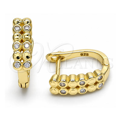 Sterling Silver Huggie Hoop, with White Cubic Zirconia, Polished, Golden Finish, 02.186.0140.12