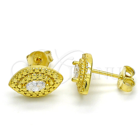 Sterling Silver Stud Earring, with White Cubic Zirconia, Polished, Golden Finish, 02.186.0145
