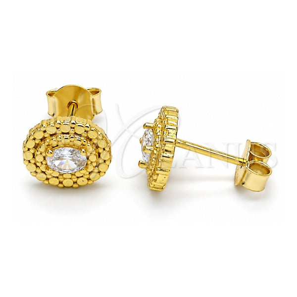 Sterling Silver Stud Earring, with White Cubic Zirconia, Polished, Golden Finish, 02.186.0146