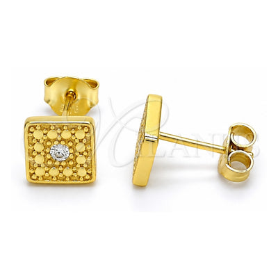 Sterling Silver Stud Earring, with White Cubic Zirconia, Polished, Golden Finish, 02.186.0148