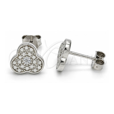 Sterling Silver Stud Earring, with White Cubic Zirconia, Polished, Rhodium Finish, 02.186.0149.1