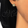 Sterling Silver Stud Earring, Star Design, with White Cubic Zirconia, Polished, Golden Finish, 02.186.0150