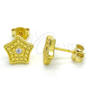 Sterling Silver Stud Earring, Star Design, with White Cubic Zirconia, Polished, Golden Finish, 02.186.0150