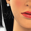 Sterling Silver Stud Earring, Star Design, with White Cubic Zirconia, Polished, Rhodium Finish, 02.186.0150.1