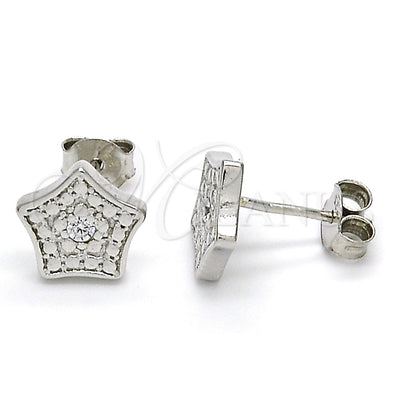 Sterling Silver Stud Earring, Star Design, with White Cubic Zirconia, Polished, Rhodium Finish, 02.186.0150.1 for wholesale, main product view