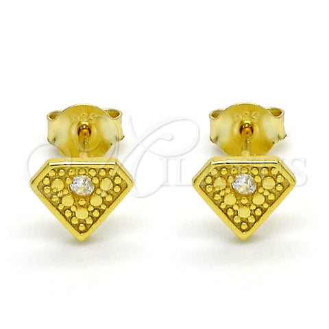 Sterling Silver Stud Earring, with White Cubic Zirconia, Polished, Golden Finish, 02.186.0151
