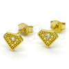 Sterling Silver Stud Earring, with White Cubic Zirconia, Polished, Golden Finish, 02.186.0151