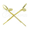 Sterling Silver Long Earring, with White Micro Pave, Polished, Golden Finish, 02.186.0159
