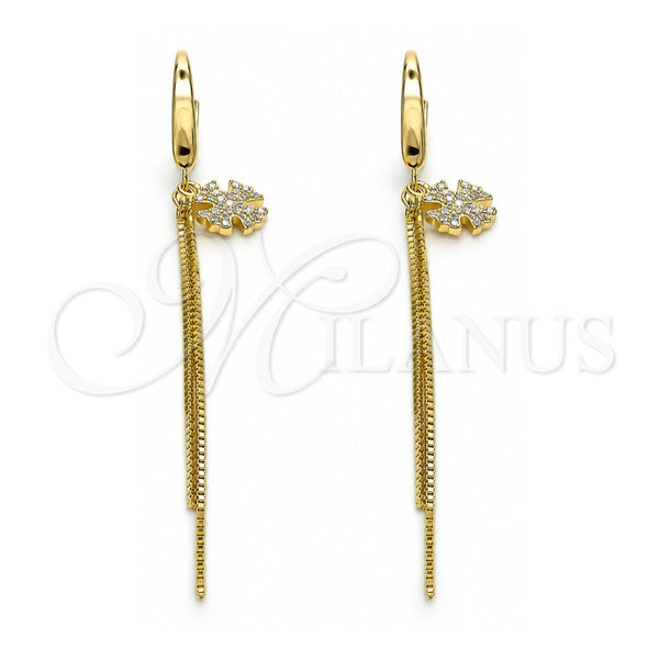 Sterling Silver Long Earring, with White Micro Pave, Polished, Golden Finish, 02.186.0159
