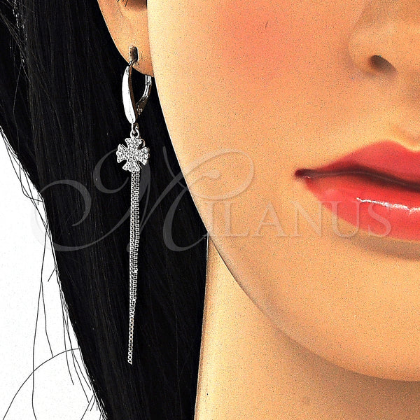 Sterling Silver Ring — Long Earring with White Micro Pave Polished 02. — alternate product view — SKU 125228 | Plata 925 anillo — Long Earring with blanco Micro Pave pulido 02. — SKU 125228