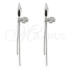 Sterling Silver Long Earring, with White Micro Pave, Polished, Rhodium Finish, 02.186.0159.1