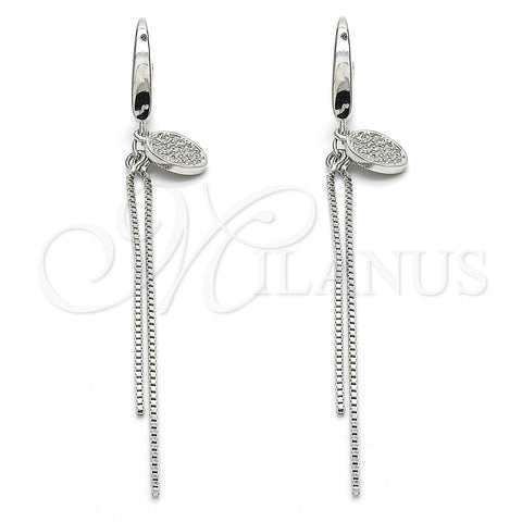 Sterling Silver Long Earring, with White Micro Pave, Polished, Rhodium Finish, 02.186.0161.1