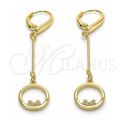 Sterling Silver Long Earring, Heart Design, with White Micro Pave, Polished, Golden Finish, 02.186.0162
