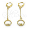Sterling Silver Long Earring, Heart Design, with White Micro Pave, Polished, Golden Finish, 02.186.0162