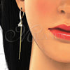 Sterling Silver Long Earring, Star Design, with White Micro Pave, Polished, Golden Finish, 02.186.0163
