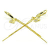 Sterling Silver Long Earring, Star Design, with White Micro Pave, Polished, Golden Finish, 02.186.0163
