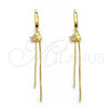 Sterling Silver Long Earring, Star Design, with White Micro Pave, Polished, Golden Finish, 02.186.0163