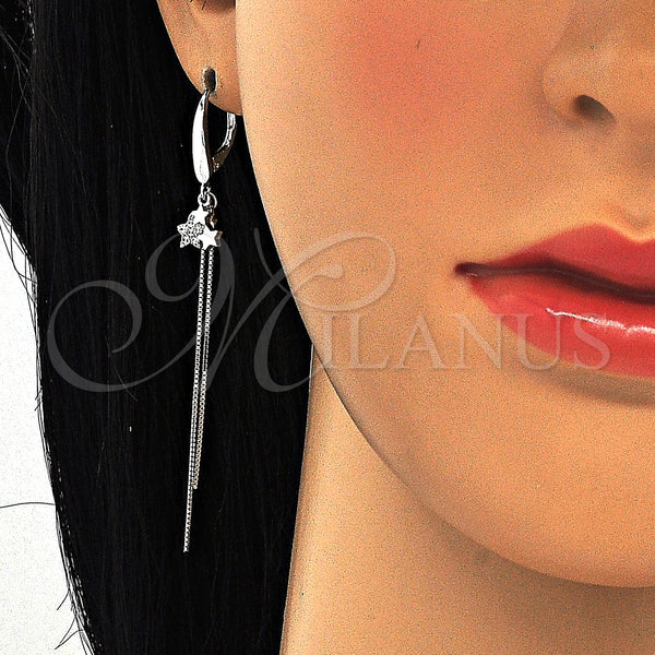 Sterling Silver Ring — Long Earring Star Design with White Micro Pave — alternate product view — SKU 125236 | Plata 925 anillo — Long Earring estrella diseño with blanco Micro Pave — SKU 125236