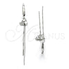 Sterling Silver Long Earring, Star Design, with White Micro Pave, Polished, Rhodium Finish, 02.186.0163.1