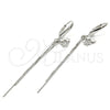 Sterling Silver Long Earring, Star Design, with White Micro Pave, Polished, Rhodium Finish, 02.186.0163.1