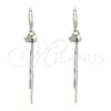Sterling Silver Long Earring, Star Design, with White Micro Pave, Polished, Rhodium Finish, 02.186.0163.1