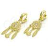 Sterling Silver Long Earring, with White Cubic Zirconia, Polished, Golden Finish, 02.186.0165