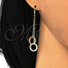 Sterling Silver Long Earring, Love Design, with White Cubic Zirconia, Polished, Golden Finish, 02.186.0166
