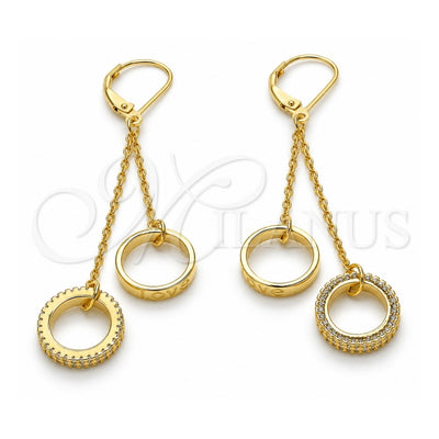 Sterling Silver Long Earring, Love Design, with White Cubic Zirconia, Polished, Golden Finish, 02.186.0166