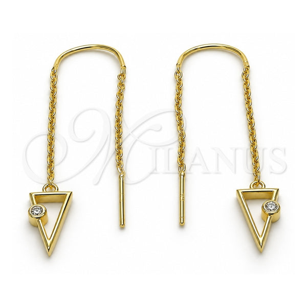 Sterling Silver Threader Earring, with White Cubic Zirconia, Polished, Golden Finish, 02.186.0171