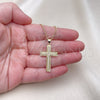 Oro Laminado Pendant Necklace, Gold Filled Style Cross Design, with White Micro Pave, Polished, Golden Finish, 04.156.0162.18 (02 MM Thickness, 18 Inches Length)