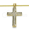 Oro Laminado Pendant Necklace, Gold Filled Style Cross Design, with White Micro Pave, Polished, Golden Finish, 04.156.0162.18 (02 MM Thickness, 18 Inches Length)