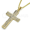 Oro Laminado Pendant Necklace, Gold Filled Style Cross Design, with White Micro Pave, Polished, Golden Finish, 04.156.0162.18 (02 MM Thickness, 18 Inches Length)