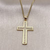 Oro Laminado Pendant Necklace, Gold Filled Style Cross Design, with White Micro Pave, Polished, Golden Finish, 04.156.0162.18 (02 MM Thickness, 18 Inches Length)